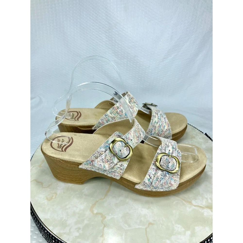 Dansko sophie Leather Wedge Sandals Women 10.5 White Buckle Comfort Platform NWT